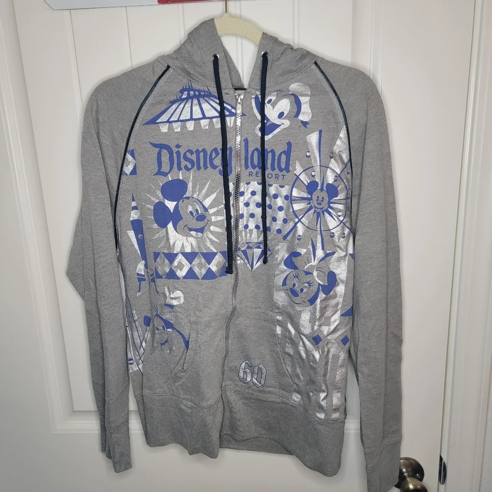Disneyland 60th Anniversary Zip-up Sweater, Women's Large, Gray - Picture 1 of 6